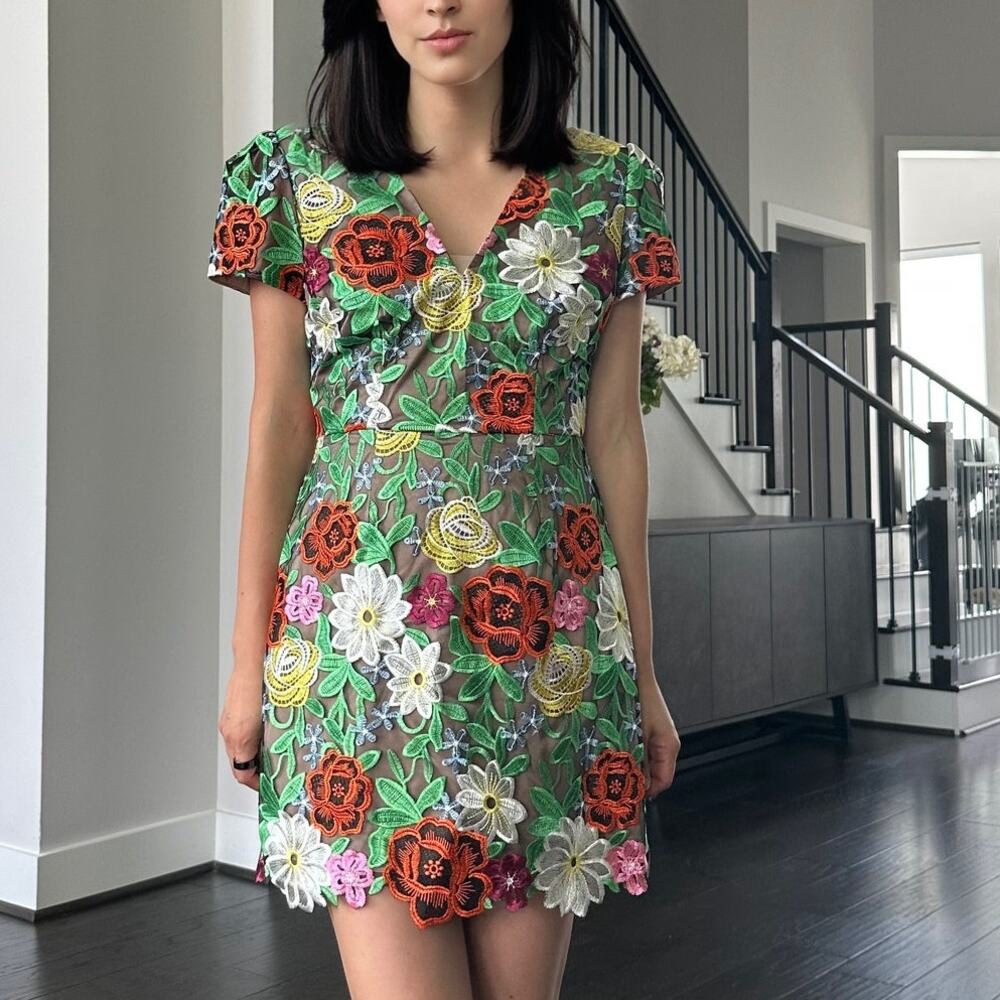 Milly Atalie Embroidered Bouquet Floral Minidress Size Small